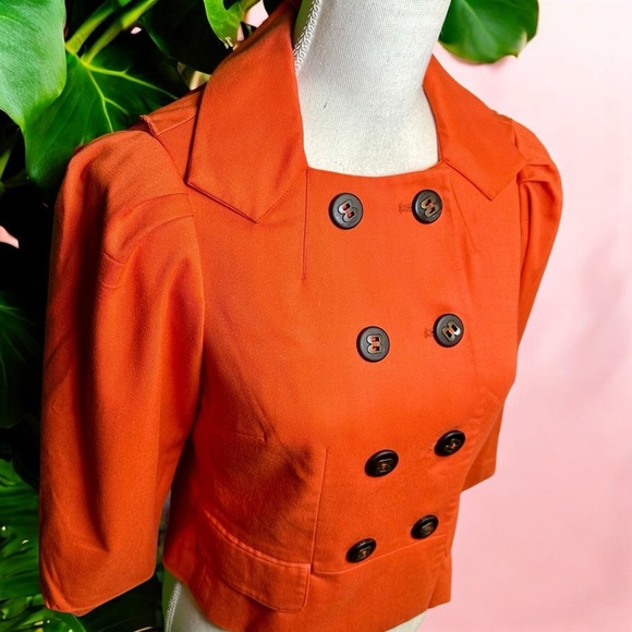 Robert Rodriguez Vibrant Orange Double-Breasted Cropped Trench Style Jacket Sz 2 - Picture 15 of 15
